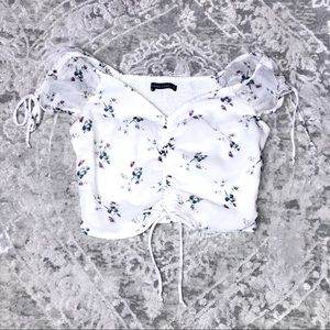 White Floral Crop top with Tie Detailing